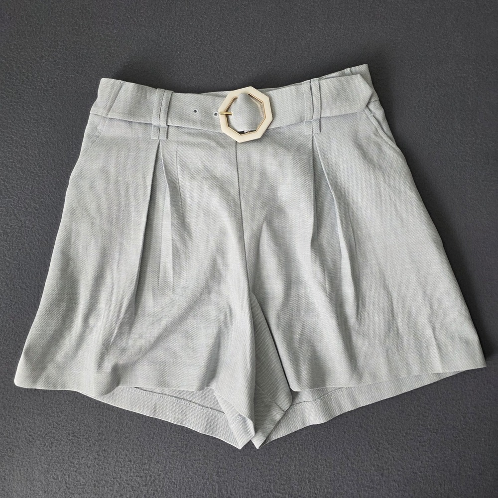 Rachel Zoe Pleated Shorts Womens 8 Light Blue High Waist Attached Belt, Textured